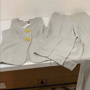 Commense Gray Pantsuit with Gold Accents